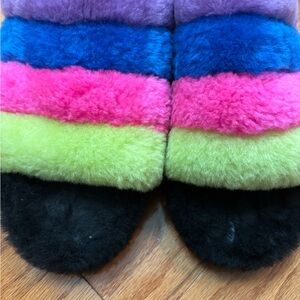 UGG Vibrant Striped Fuzzy Slippers